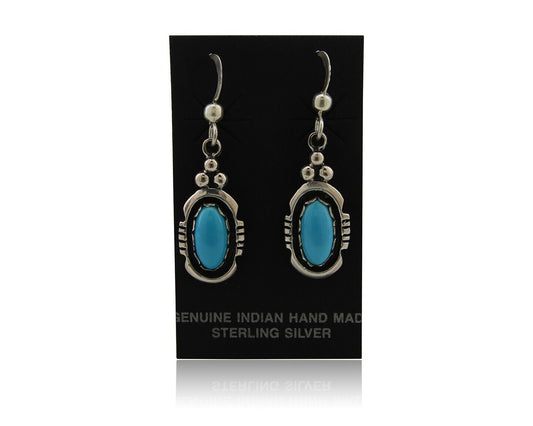 Navajo Dangle Earrings 925 Silver Sleeping Beauty turquoise Native Artist C.80's