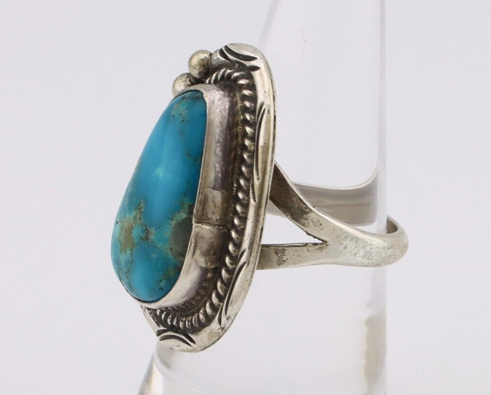 Navajo Ring 925 Silver Natural Blue Turquoise Native American Artist C.80's