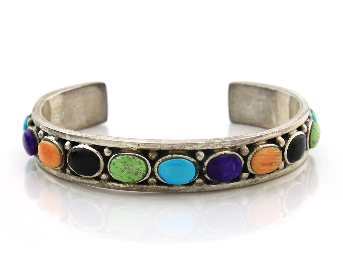 Navajo Cuff Bracelet Sterling Silver Natural Gemstone Vintage Native Artist