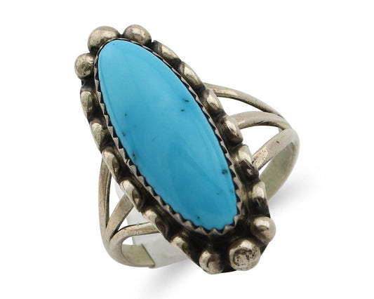 Navajo Ring 925 Silver Sleeping Beauty Turquoise Artist Signed SC C.80's