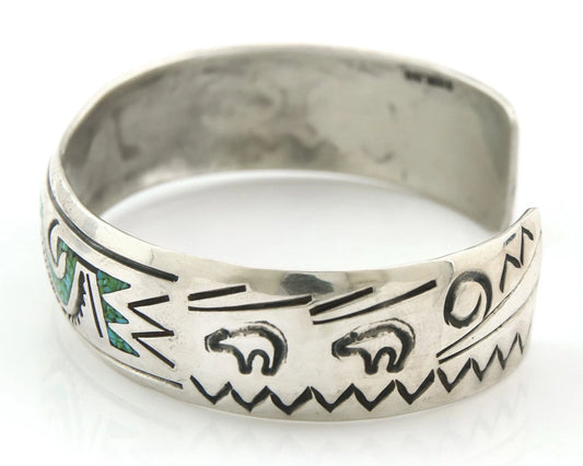 Navajo Cuff Bracelet Sterling Silver Authentic Turquoise Signed Stanley Bain