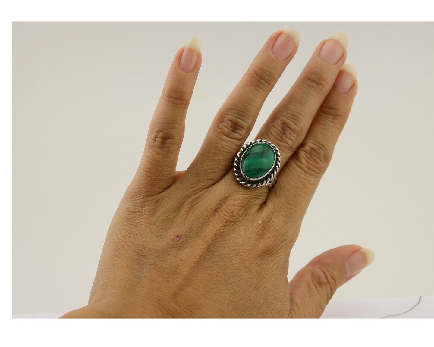 Navajo Ring 925 Silver Natural Malachite Native American Artist C.80's