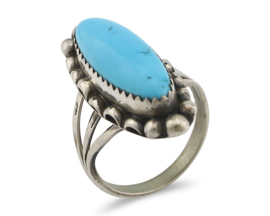 Navajo Ring .925 Silver Sleeping Beauty Turquoise Signed SkyStone Creations C80s