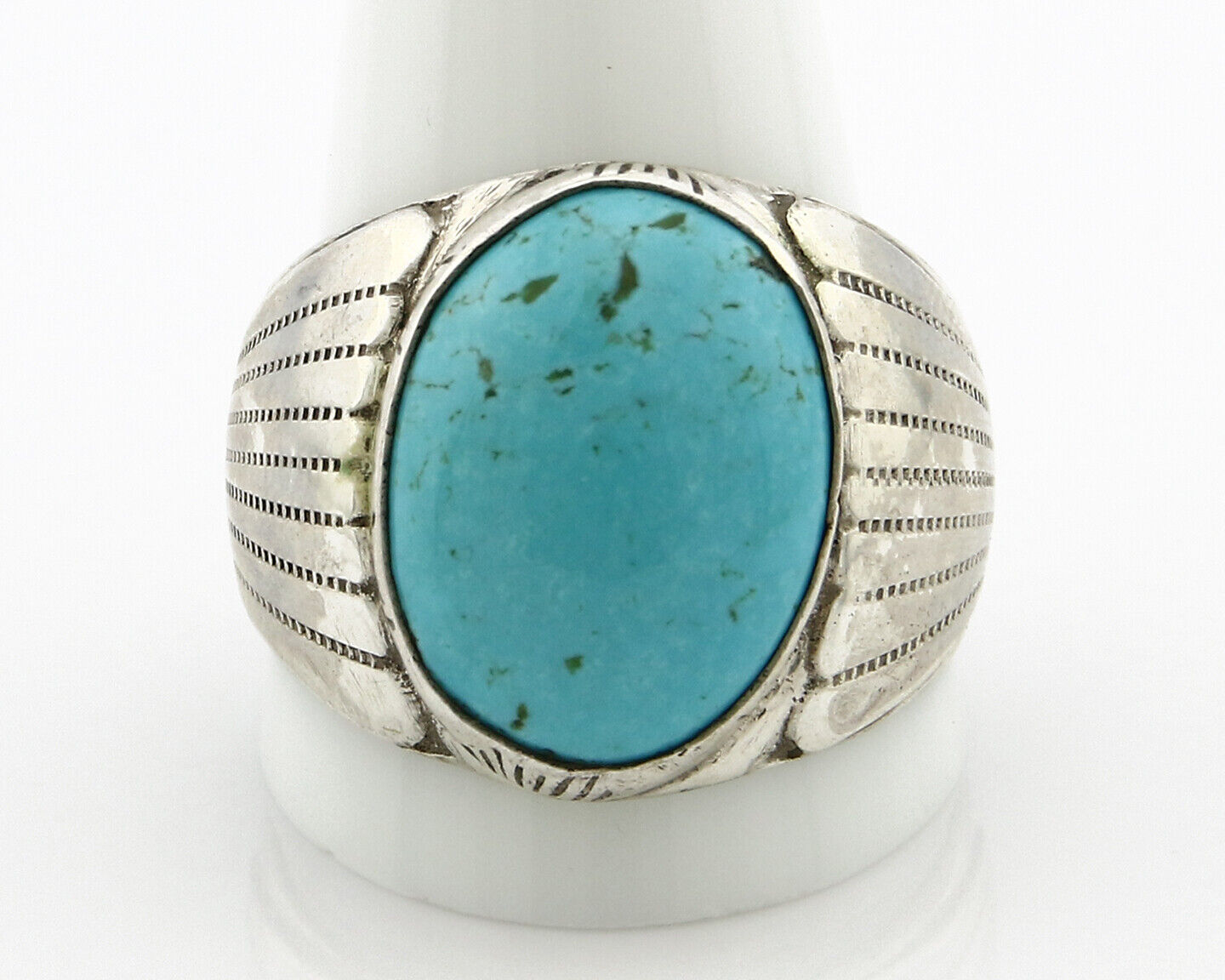 Navajo Turquoise Ring .925 Silver Handmade Signed Artist TZ C.80's