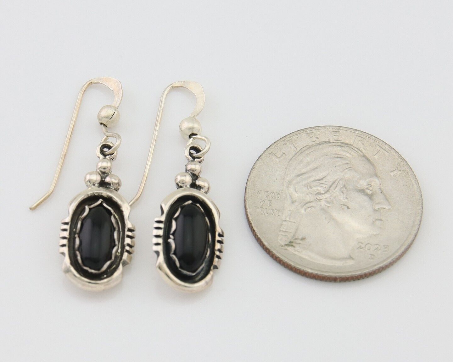 Navajo Dangle Earrings 925 Silver Natural Black Onyx Native American C.80's