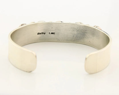 Navajo Cuff Bracelet Sterling Silver Turquoise Vintage Native Art Signed C Jones