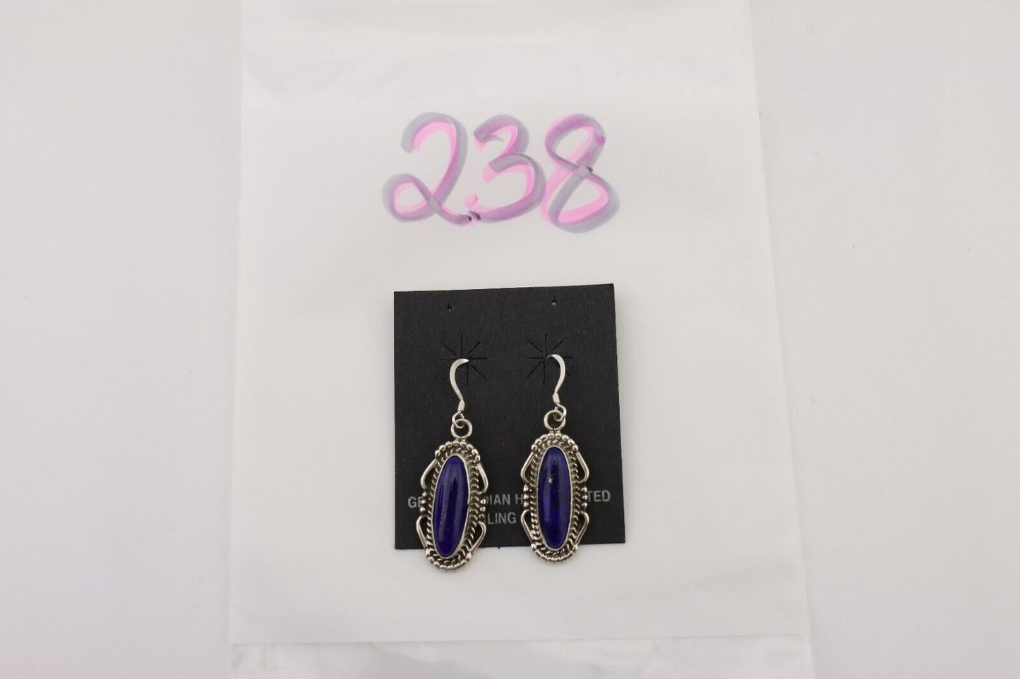 Navajo Dangle Earrings 925 Silver Lapis Lazuli Native American Artist C.80's