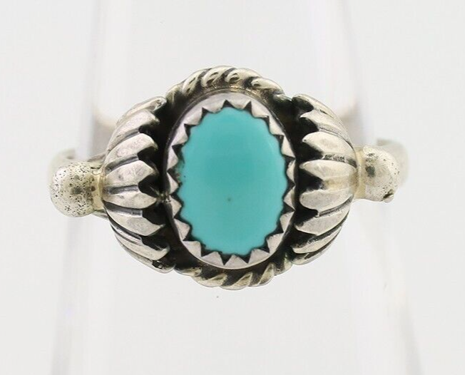 Navajo Ring 925 Silver Kingman Turquoise Native American Artist Made In 1985