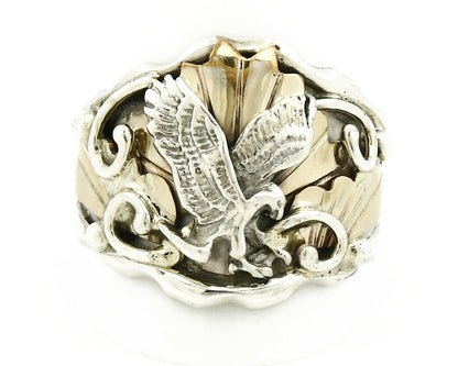 Navajo Eagle Ring .925 SOLID Silver & 12k GF Handmade Signed Artist S Circa 1980