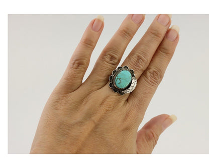 Navajo Handmade Ring 925 Silver Kingman Turquoise Native American Artist C.80's