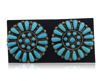 Zuni Earrings 925 Silver Sleeping Beauty Turquoise Artist Signed C.80's