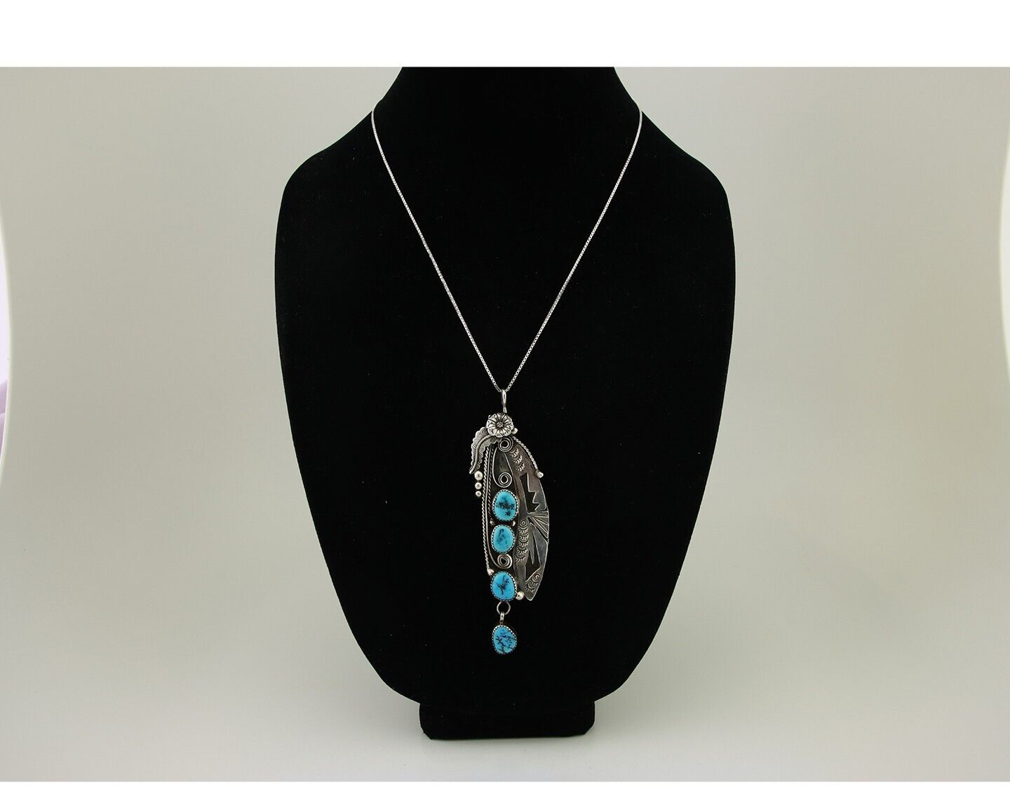 Navajo Necklace 925 Silver Natural Turquoise Artist Signed T C.80's