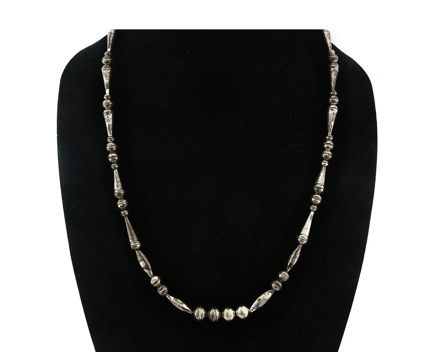 Navajo Bead Necklace Sterling Silver 8.0 mm wide 25 in long Circa 1980's