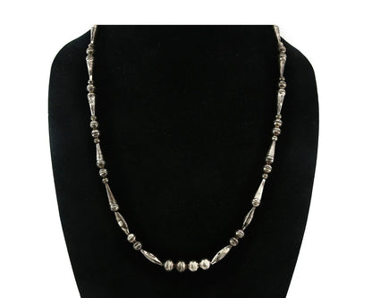 Navajo Bead Necklace Sterling Silver 8.0 mm wide 25 in long Circa 1980's