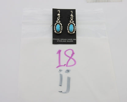 Navajo Dangle Earrings 925 Silver Sleeping Beauty Native Artist C80s
