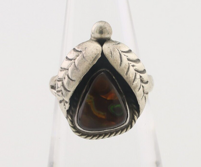 Navajo Handmade Ring 925 Silver Natural Fire Opal Native Artist Size 6.0 C.80's