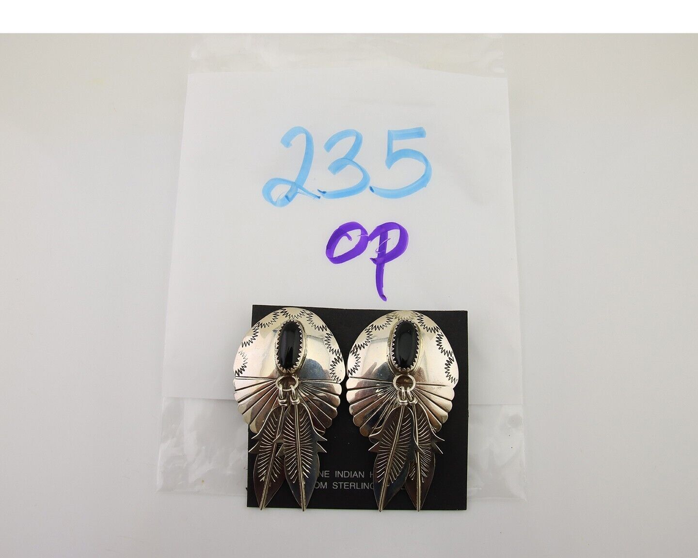 Navajo Handmade Earrings 925 Silver Onyx Native American Artist C.80's