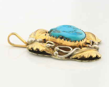 Navajo Pendant Sterling Silver & Gold Natural Blue Turquoise Signed Virgnina C