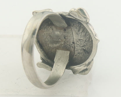 Navajo Ring 925 Silver Inlaid Turtle Turquoise C.80's Size 8.0