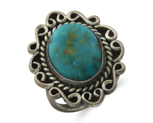 Vintage Navajo Ring 925 Sterling Silver Turquoise Signed W Size 6.0