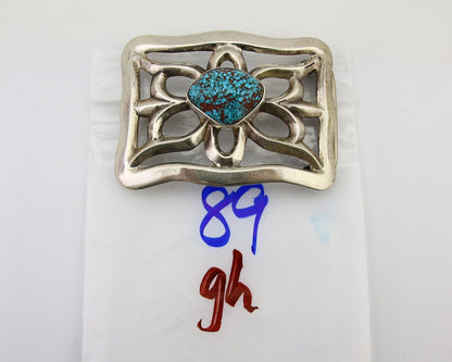 Navajo Belt Buckle 925 Sterling Silver Mine #8 Turquoise Native Artist C.80's