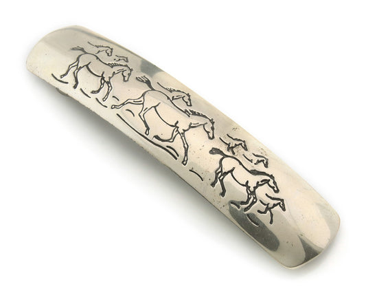 Vintage Navajo Horse Barrette 925 Sterling Silver Hand Stamped Signed B Webb