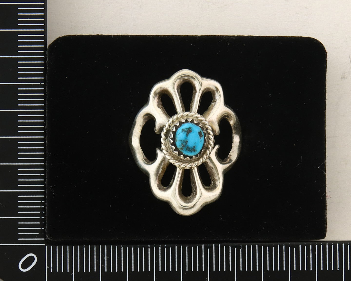 Navajo Concho Ring 925 Sterling Turquoise Native Artist C.80's Size 7.75