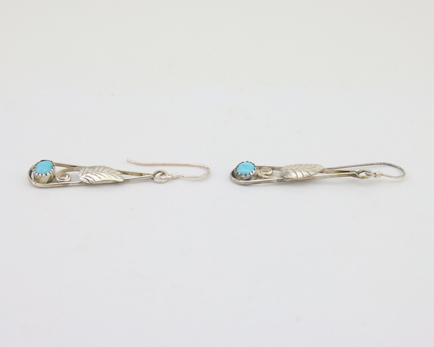 Navajo Dangle Earrings 925 Silver Natural Blue Turquoise Artist Signed JB C.80's