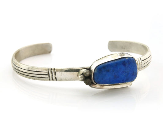 Navajo Cuff Bracelet Sterling Silver Denim Lapis Vintage Signed H Begaye