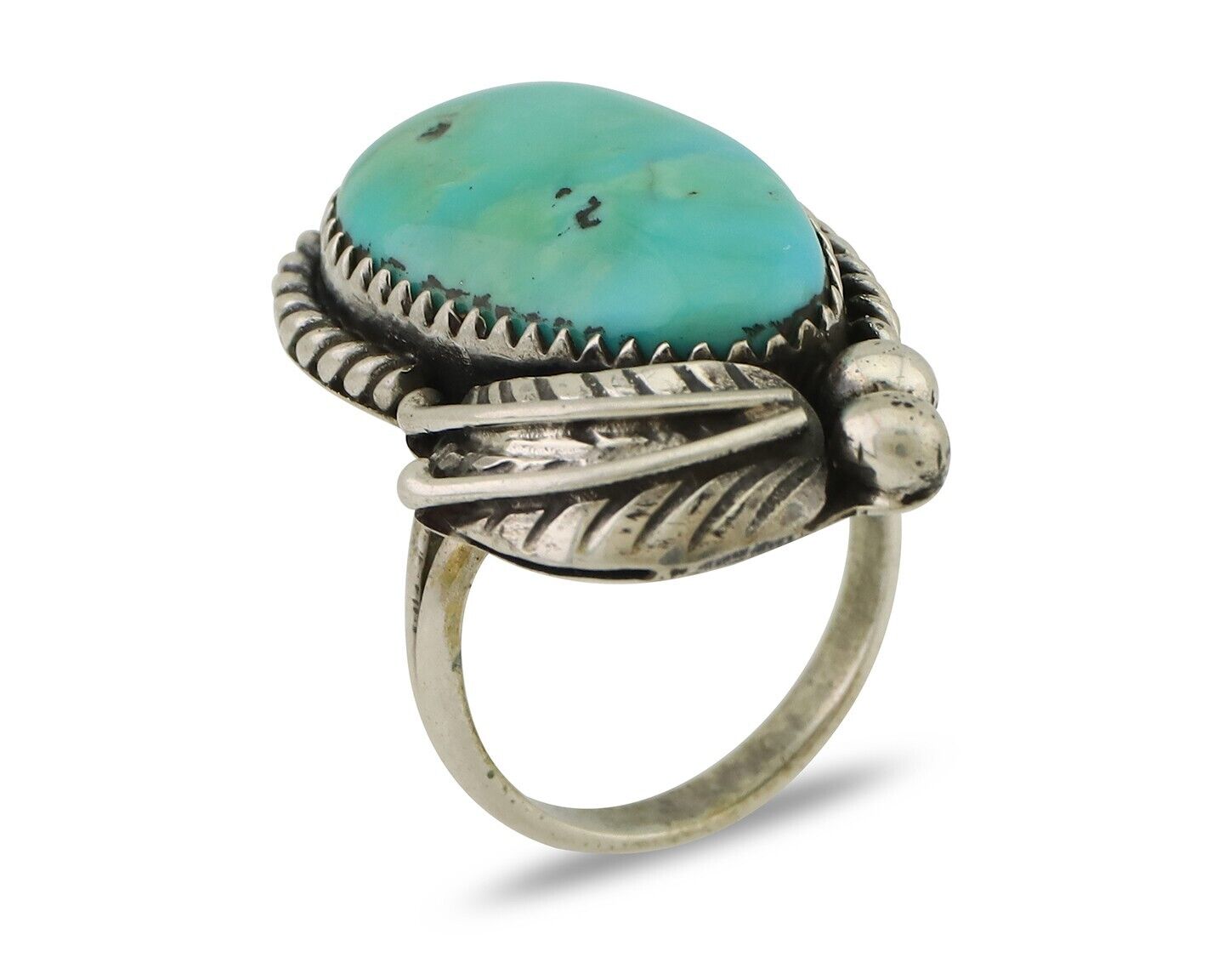 Navajo Ring 925 Silver Natural Blue Turquoise Native American Artist C.80's