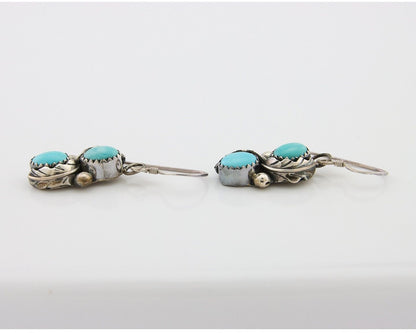 Navajo Dangle Earrings 925 Silver Natural Turquoise Native American Artist C80s