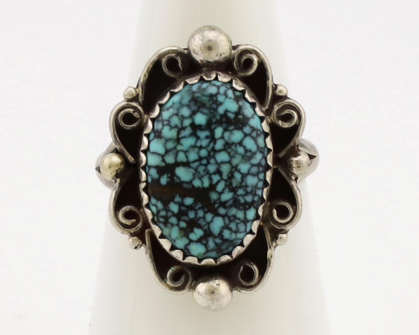 Navajo Ring .925 Silver Nevada Turquoise Native American Artist TALHAT C.1980's