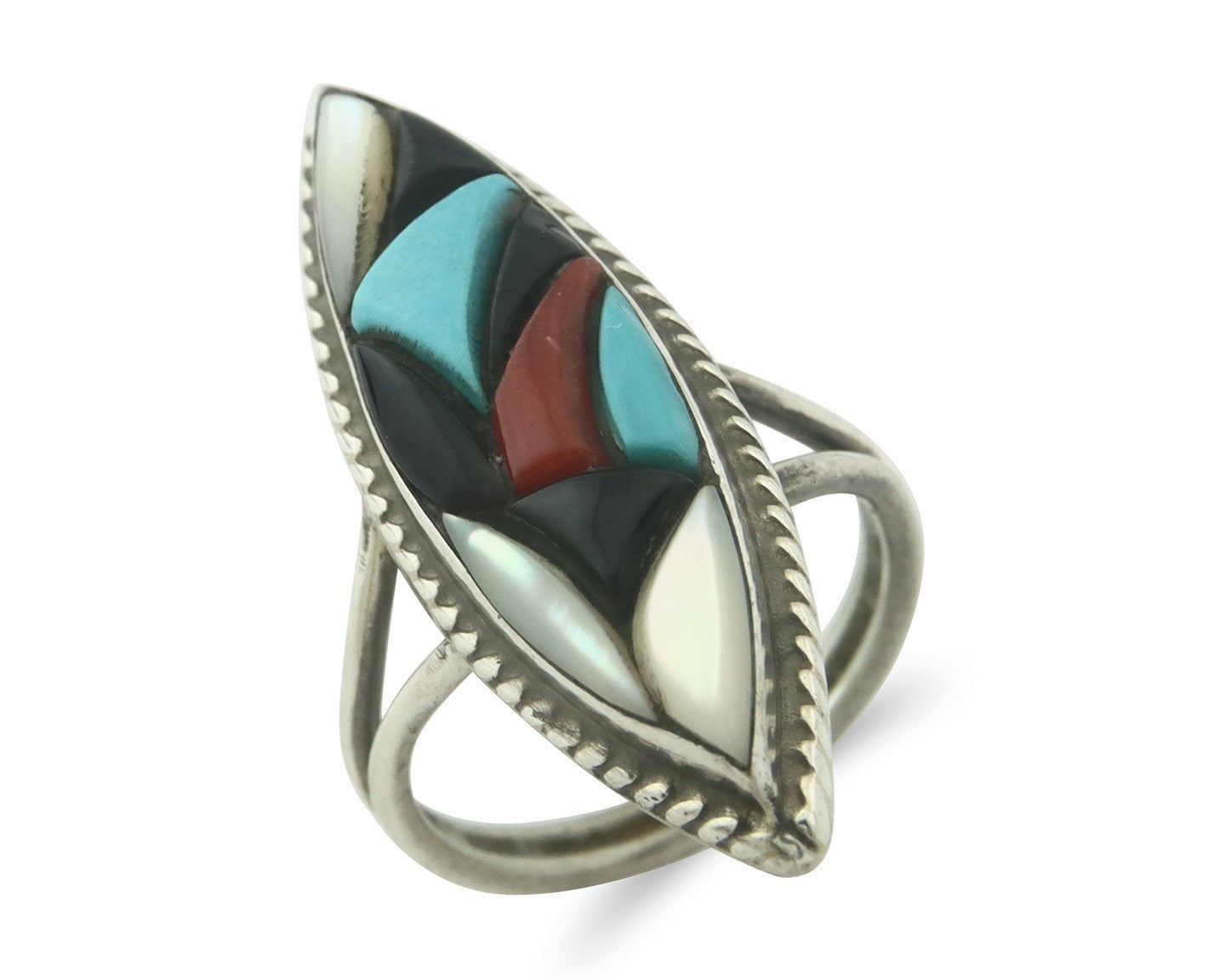 Vintage Zuni Ring 925 Sterling Silver Natural Gemstone Size 5.75