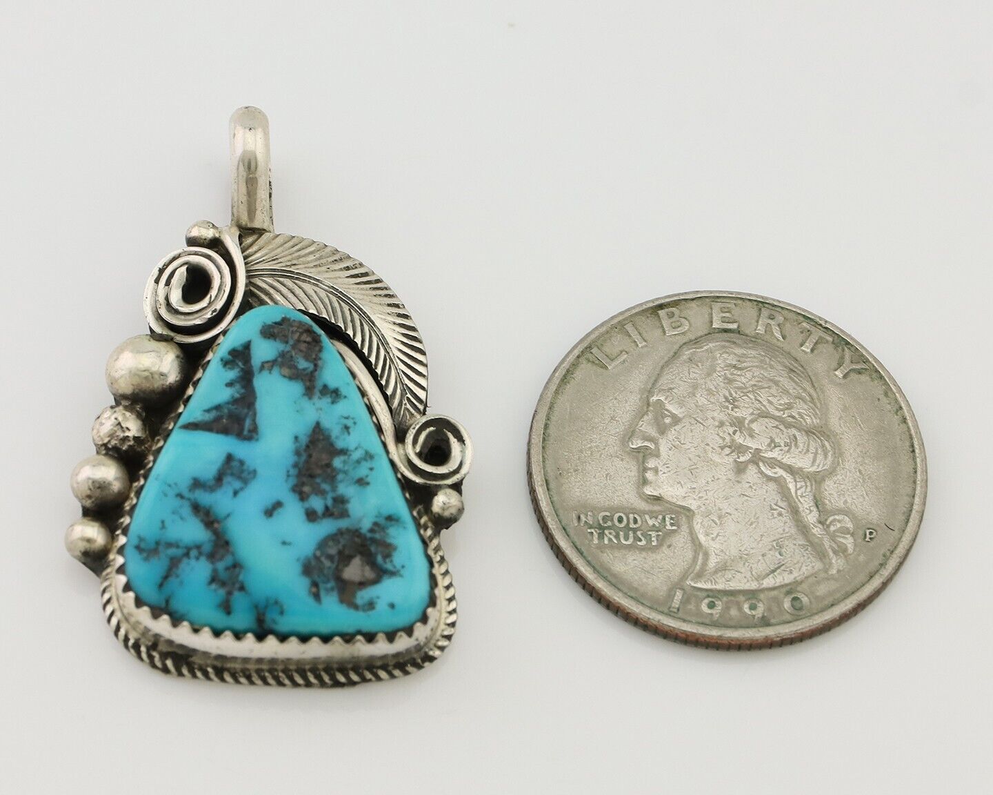 Navajo Pendant 925 Silver Sleeping B Turquoise Signed Justin Morris C.80's