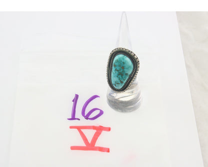 Vintage Navajo Ring 925 Sterling Blue Gem Turquoise Artist Tom Willeto Size 6.5