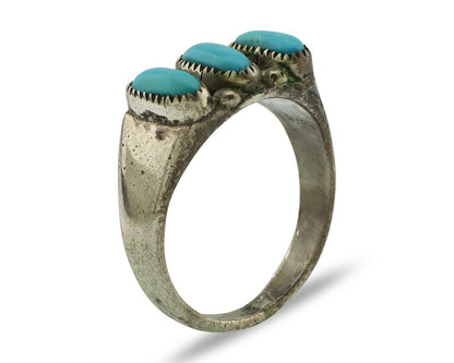 Zuni Ring .925 Silver Natural Sleeping Beauty Turquoise Signed R. LULE C.80's