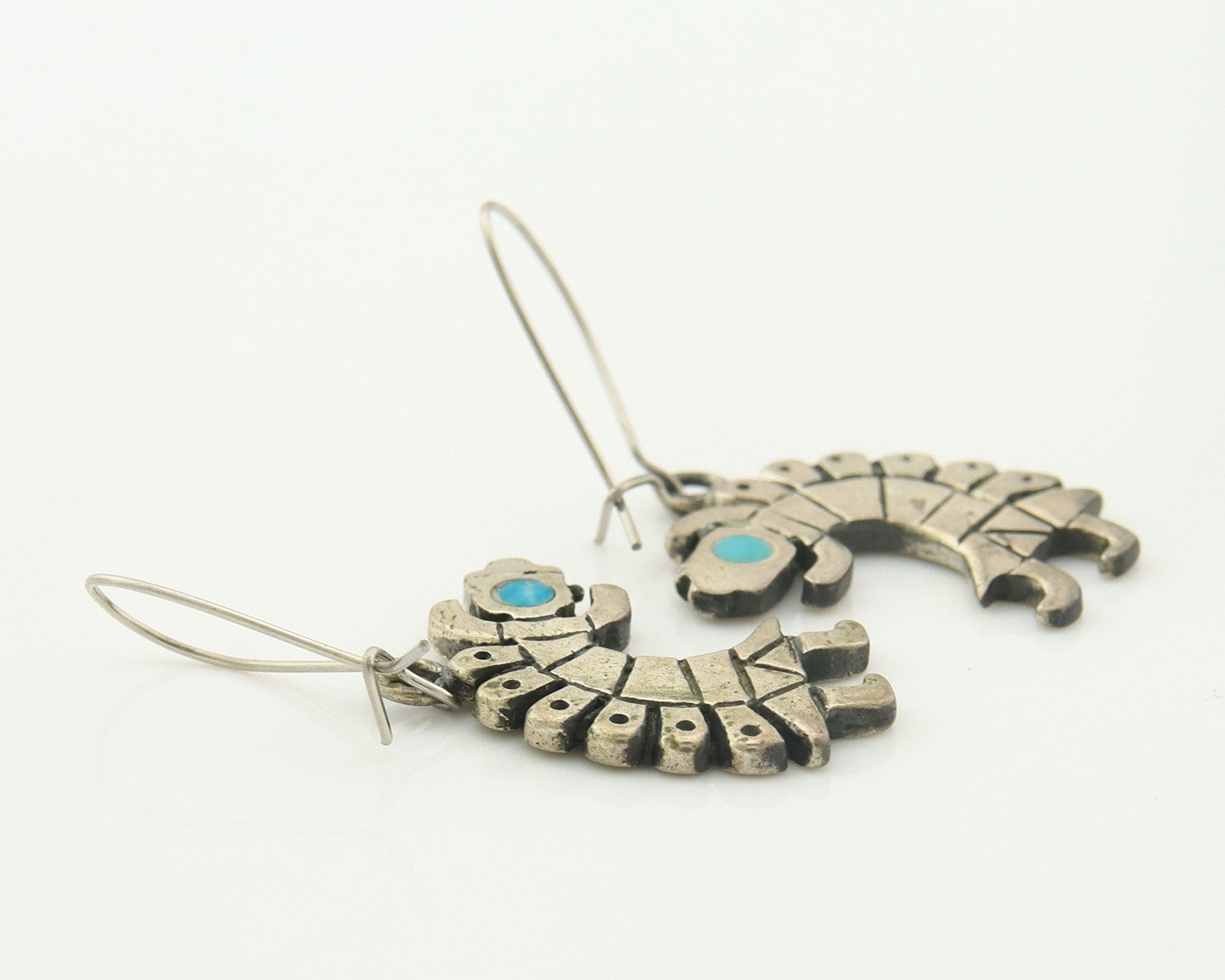 Navajo Dangle Earrings Sterling Silver Natural Turquoise Vintage Handmade