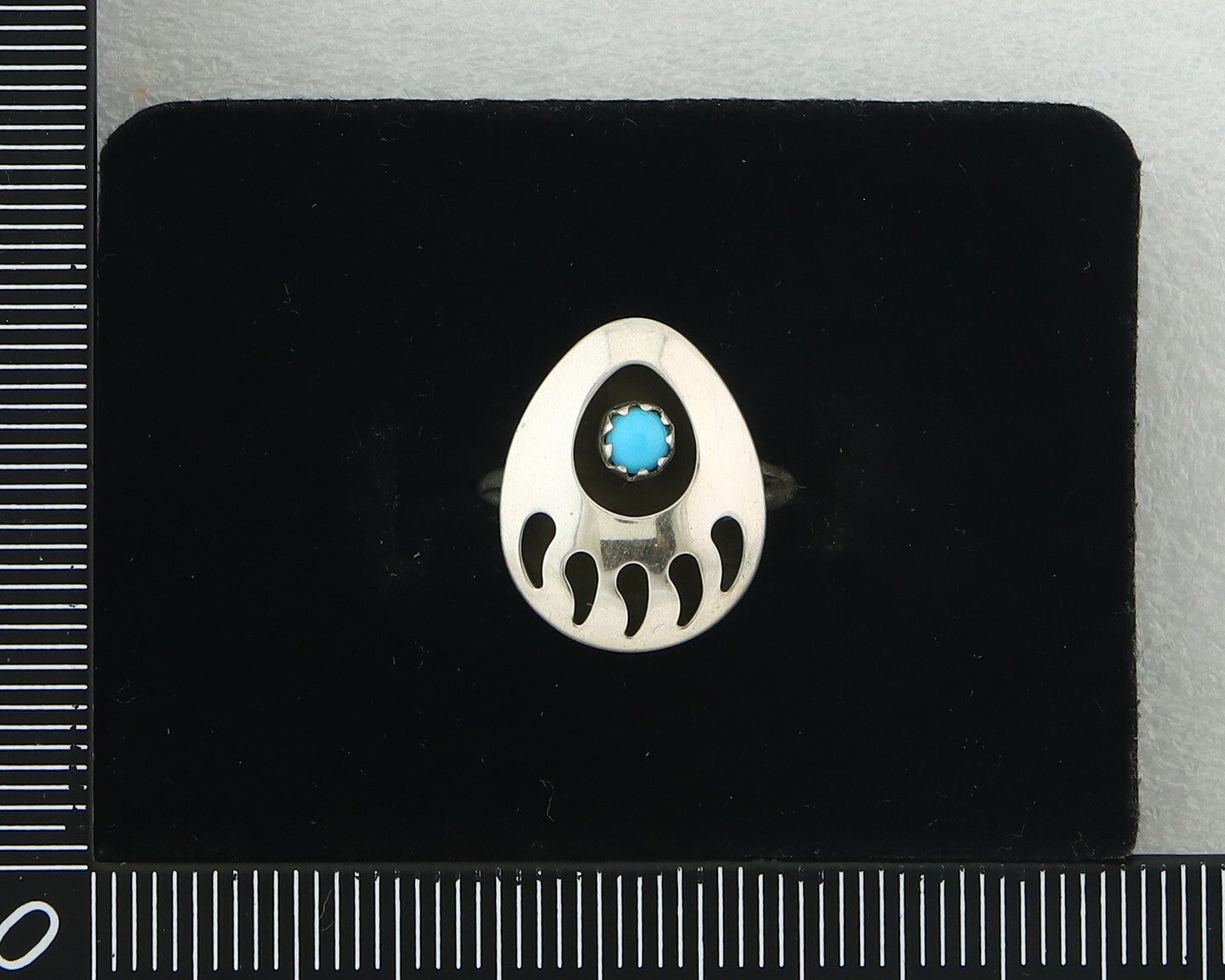 Navajo Paw Ring Sterling Silver Authentic Turquoise Handmade Size 4.0