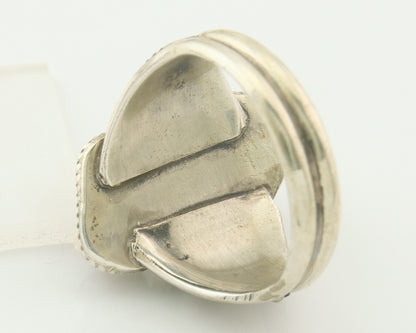 Men Navajo Ring 925 Sterling Silver Natural Coral & Turquoise Signed JM C.80's