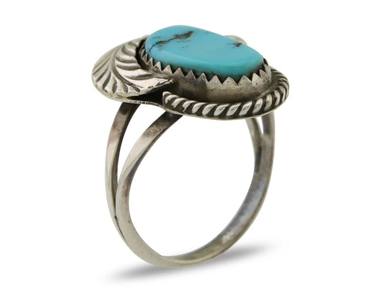 Navajo Ring .925 Silver Natural Slab Turquoise Signed Justin Morris C.80's