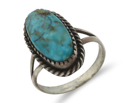 Navajo Ring 925 Silver Natural Kingman Turquoise Signed M Montoya C.80's