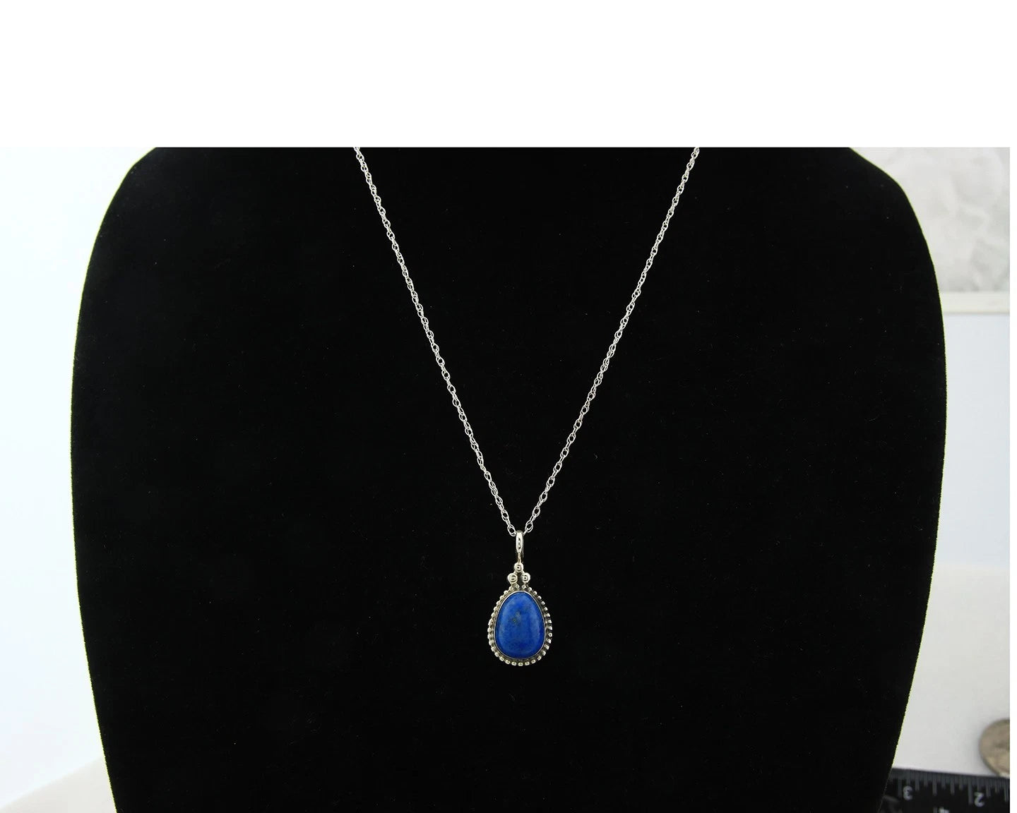 Navajo Necklace Earring Set Sterling Silver Natural Denim Lapis Artist Signed M
