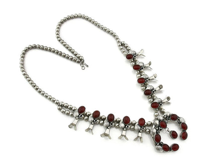 Navajo Squash Necklace Earring Set Sterling Silver Natural Carnelian Vintage C80