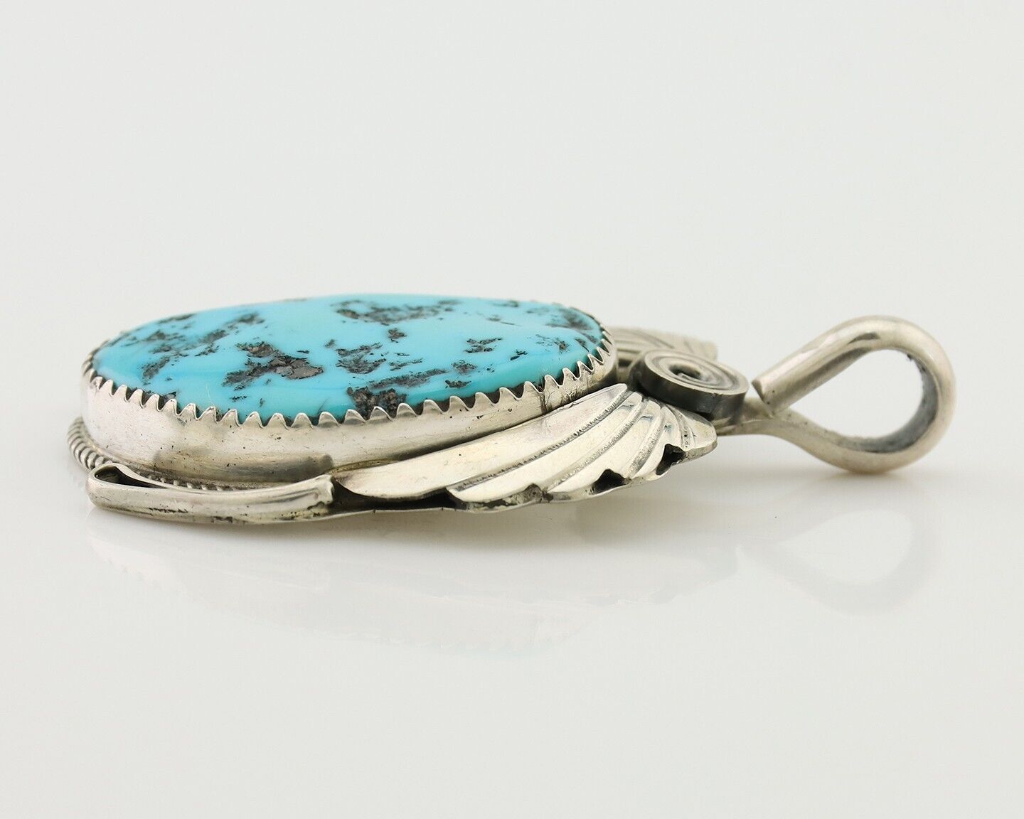 Navajo Pendant 925 Silver Sleeping B Turquoise Signed Justin Morris C.80's