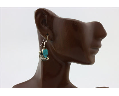 Zuni Dangle Handmade Earrings 925 Silver Blue Turquoise Native Artist C.80's