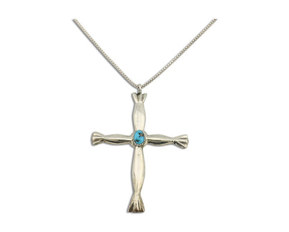 Zuni Cross Pendant 925 Silver SB Turquoise Artist Signed LL C.80's