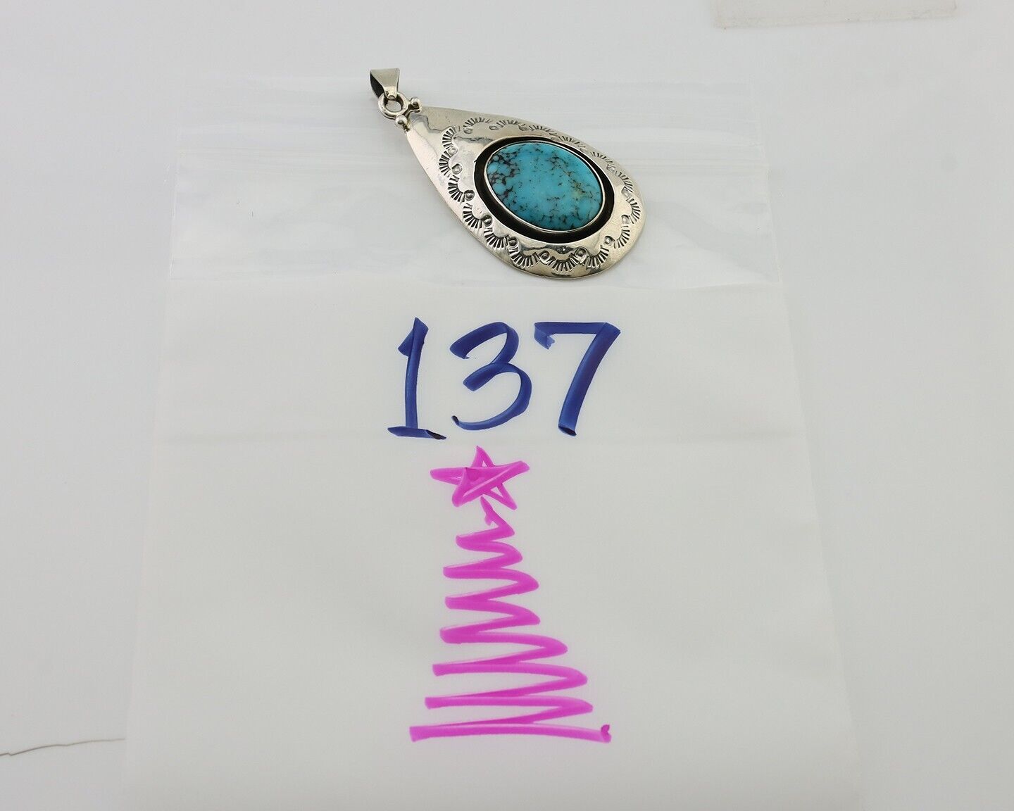 Navajo Pendant 925 Silver Blue Turquoise Artist Signed MC C.80's