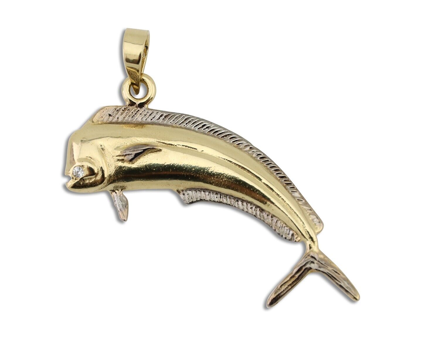 Men 14k Solid Gold Mahi Mahi Dorado Fish Pendant Medium Size 1/2 in x 1 1/2 in