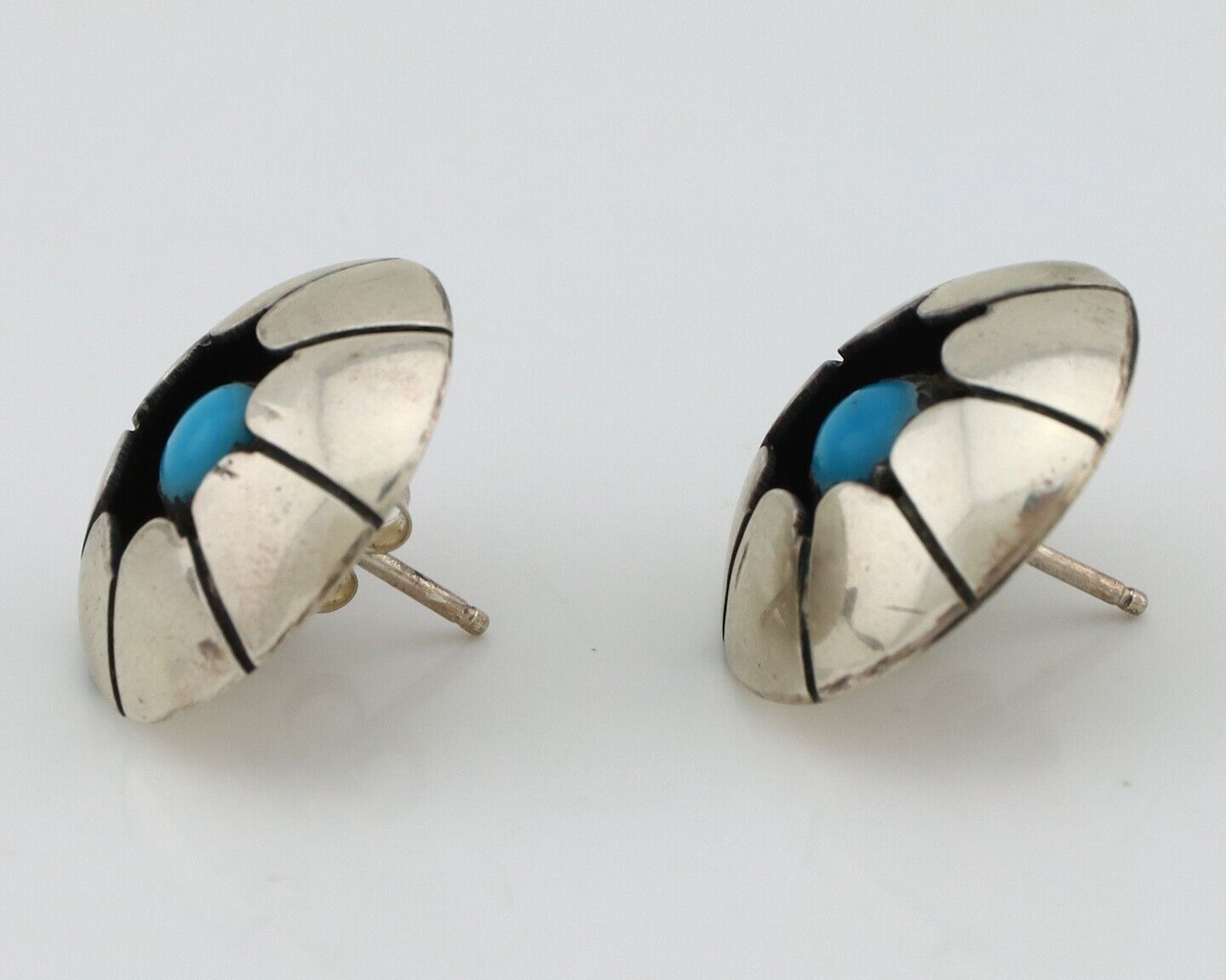 Navajo Hand Stamped Earrings 925 Silver Turquoise Native Artist C.80's