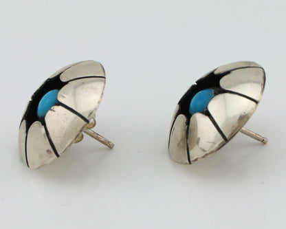 Navajo Hand Stamped Earrings 925 Silver Turquoise Native Artist C.80's